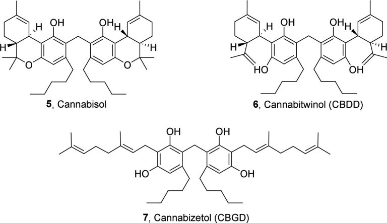 Imagem demonstrando a estrutura química dos canabinoides diméricos