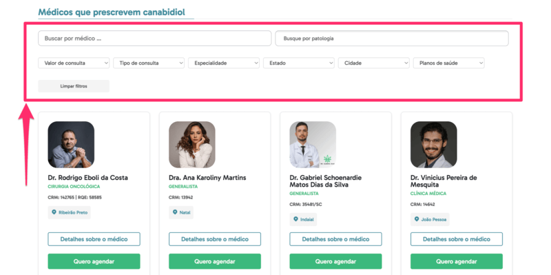pagina agendamento-medicos filtros cannabis saude